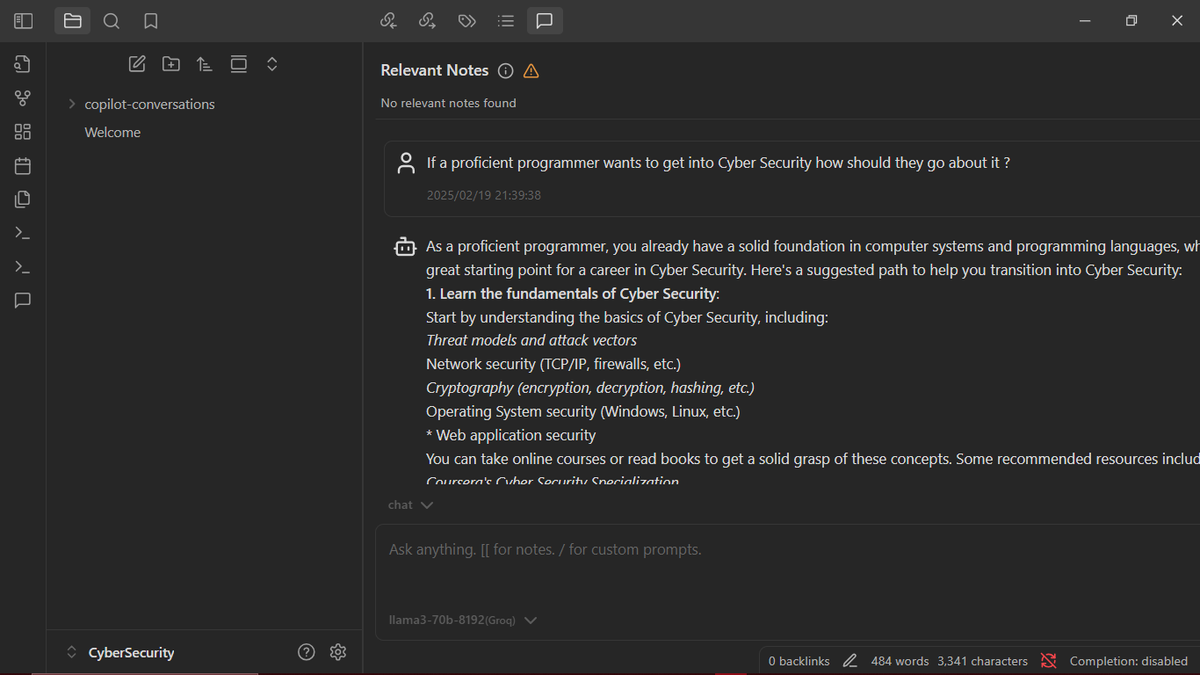 duckling43's tweet photo. Heard of @obsdmd ?I personally used @GroqInc AI as my model . Then by installing the community plugins "Companion" &amp; "Copilot" and linking groq (using the API key), It generated a comprehensive answer and I saved it as a note, which can be downloaded.  Great tool ! #ALX_AiSK https://t.co/RQaLt4E20x
