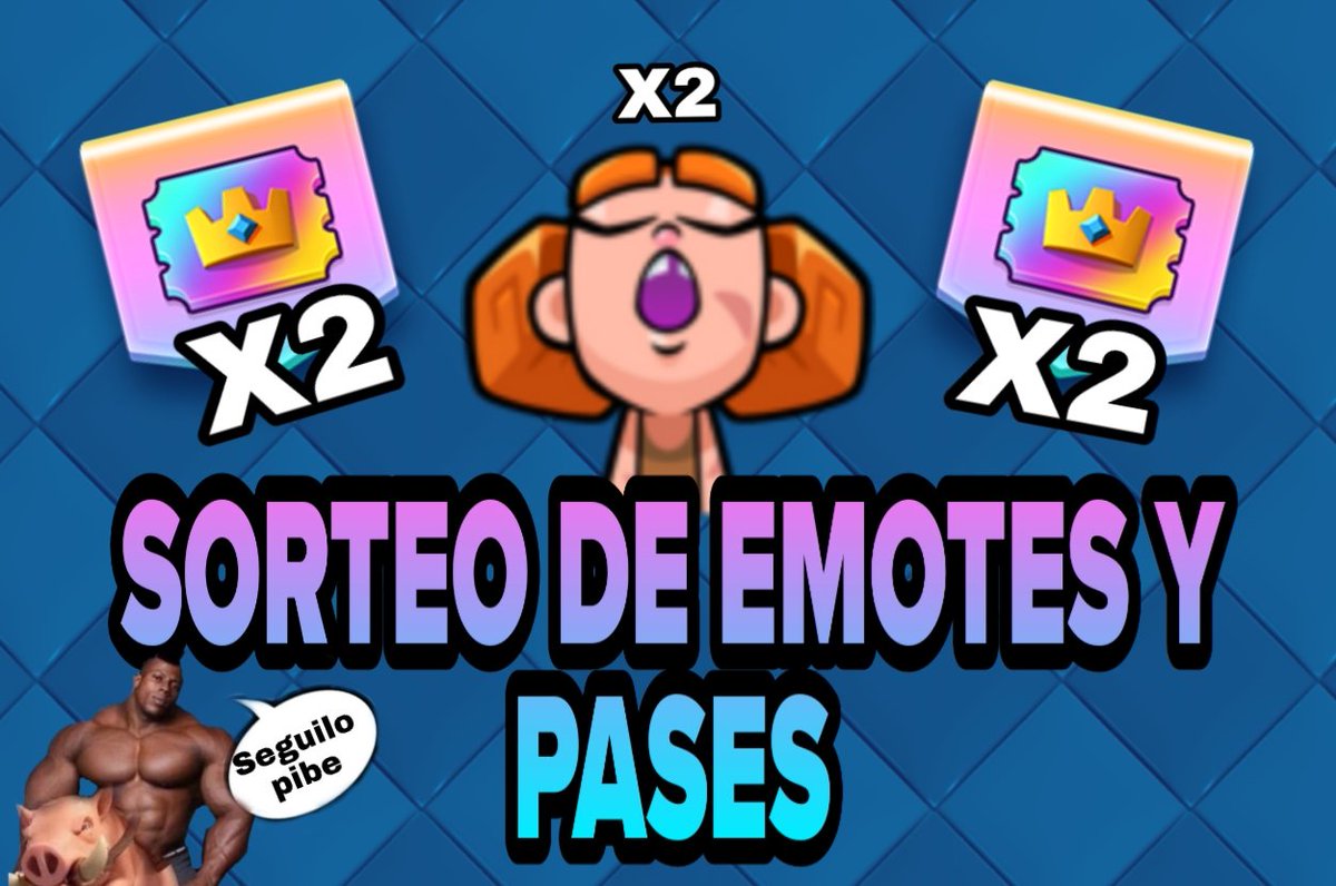 🎉¡SORTEO DE 2 EMOTES Y 2 PASES! 🎉

REQUISITOS:
👤SEGUIRME 👤
💜DARLE LIKE Y RETWEET 💜
🗨️COMENTAR CUALQUIER COSA🗨️
🥂EL SORTEO ACABA EL 23 DE FEBERO 🥂
SUERTE A TODOS.

#ClashRoyale #Giveaway #BrawlStars