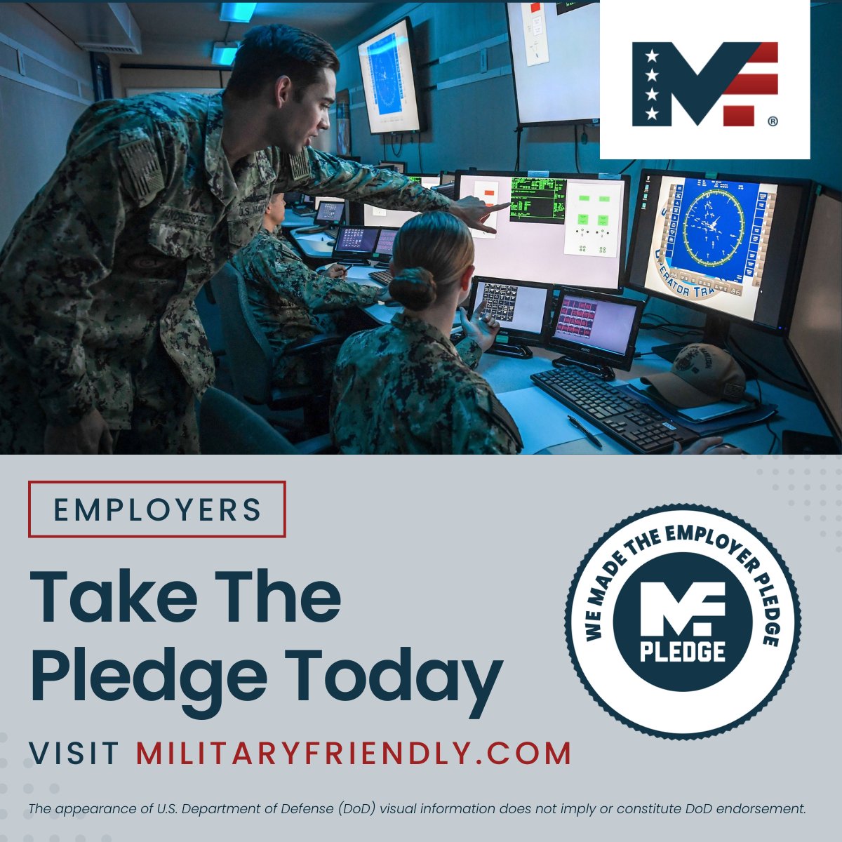 Have You Taken The Military Friendly® Pledge? It's more than a statement. It’s a commitment to recruiting, hiring, supporting, and advancing military talent in your workforce.

Take the Pledge today! - hubs.ly/Q037m-V00

#MilitaryFriendly #VeteranTalent