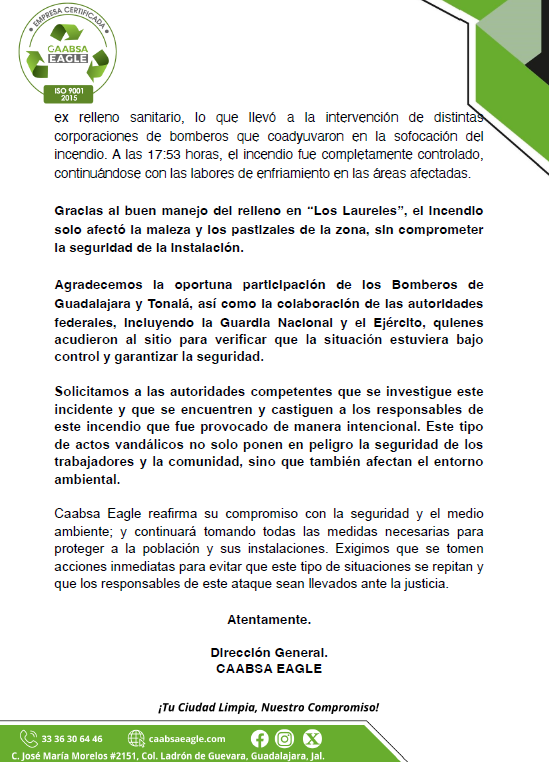 🚨CAABSA EAGLE exige investigar incendio intencional en Los Laureles 
📢Actuamos de inmediato para sofocar el incendio provocado en el ex relleno sanitario. Gracias a nuestra brigada interna, Bomberos y autoridades, fue controlado sin riesgo
Exigimos sancionar a los responsables