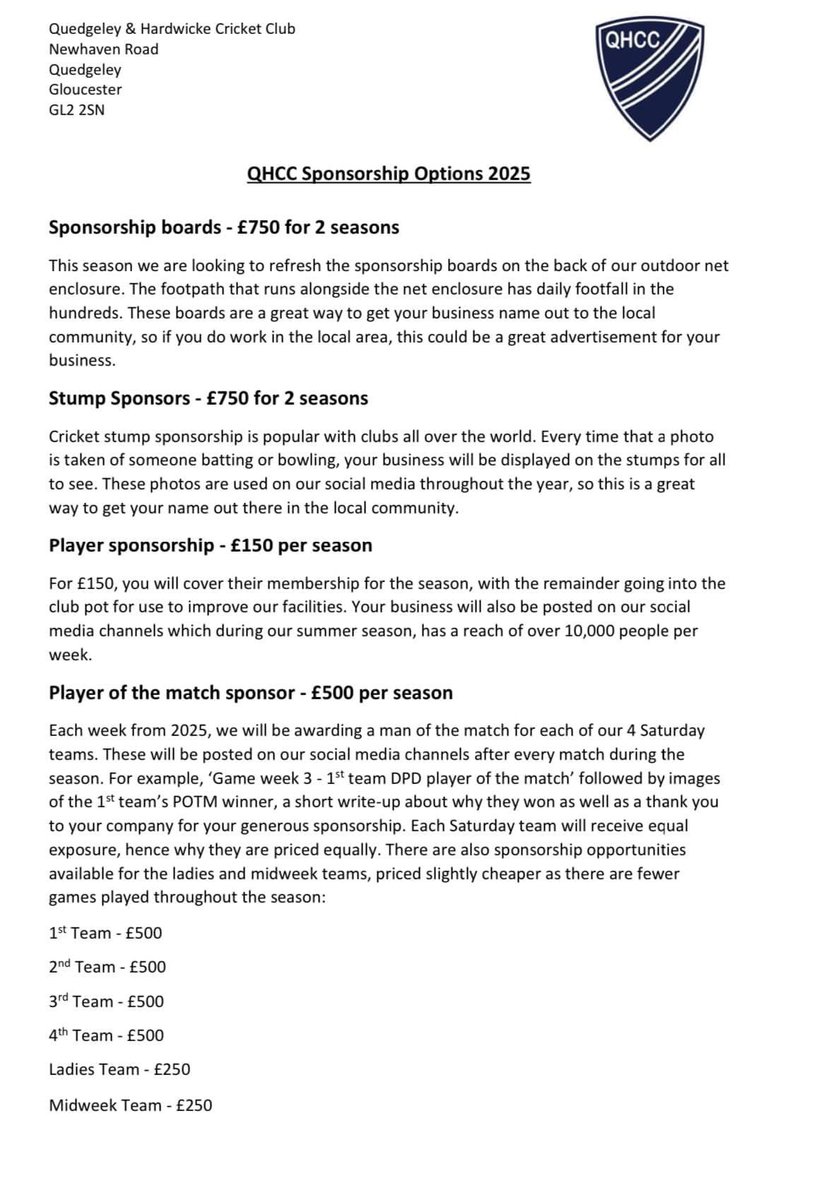 Callum Telford (@telfordfc94) on Twitter photo We’re looking to raise funds this season wt <a href="/Qued_hardcc/">Quedgeley & Hardwicke CC</a> in the form of sponsorship. If anyone would be interested in any capacity please get in touch for more information! We’re looking to raise funds this season wt <a href="/Qued_hardcc/">Quedgeley & Hardwicke CC</a> in the form of sponsorship. If anyone would be interested in any capacity please get in touch for more information!