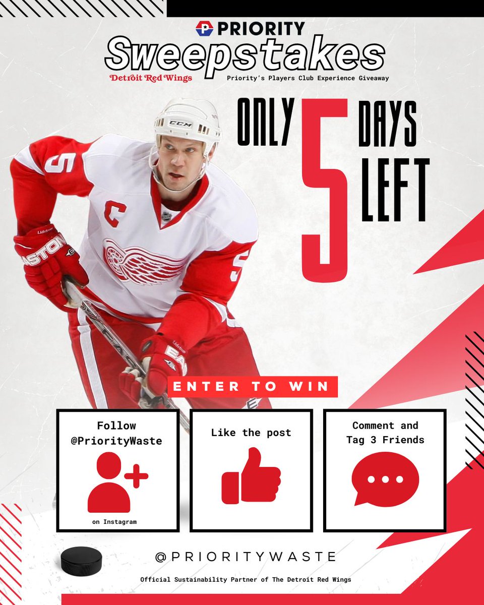 🎉🗑️🏒 Only 5 days left to enter the Priority Sweepstakes! Just like, follow, and tag three friends in the comments to join the fun. Don’t miss your chance—good luck! 🍀🏒 #PrioritySweepstakes #CountdownToWin #NHL #LGRW #LoveWinning