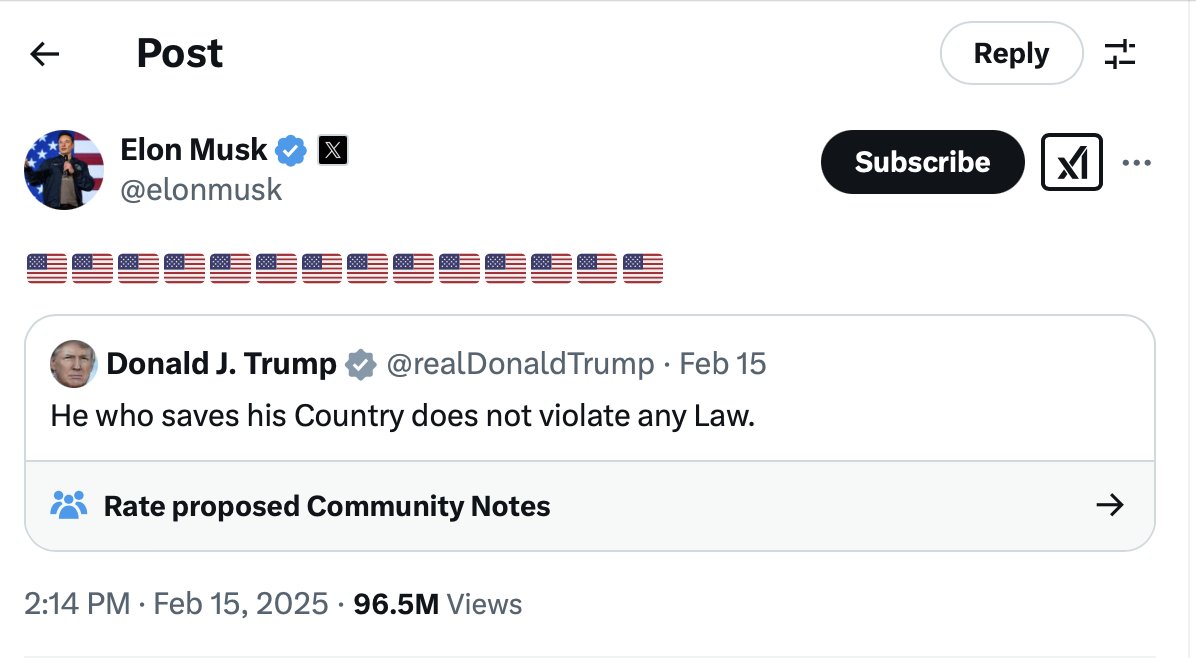 sparrowmedia's tweet photo. Am I unraveling or did Elon Musk post *14* American Flag Emojis at *2:14PM* ET on Saturday? 

Was this a nod to David Lane's 14 words?

In any other timeline I'd say I'm over thinking this, but with the current march towards fascist oligarchy I'm unsure... https://t.co/UgEpdQRBgg