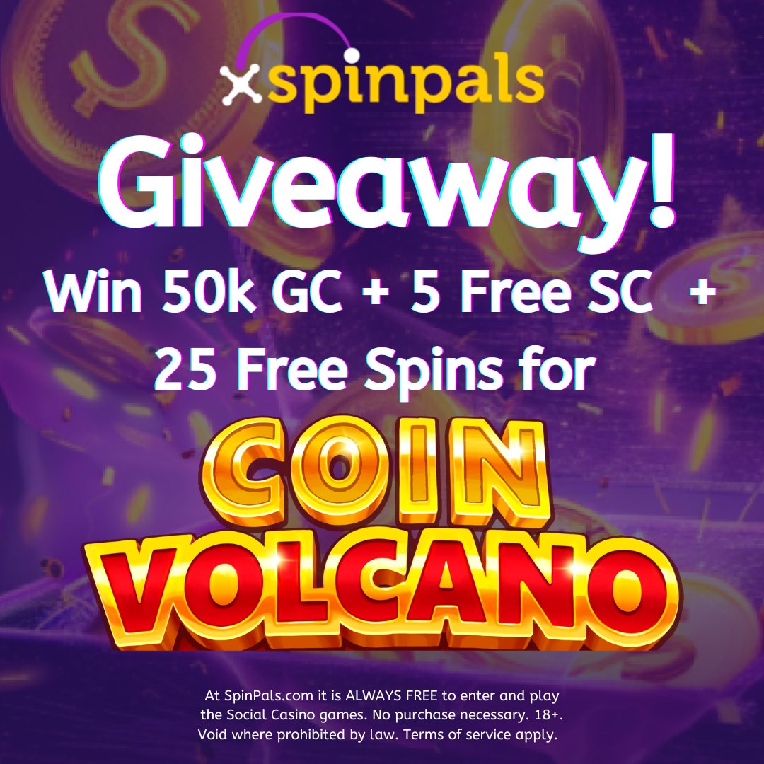 spinpalscasino's tweet image. 🪙Giveaway Alert ‼️
 
Five lucky SpinPals users will win 50k GC, 5 Free SC and 25 Free Spins on Coin Volcano 🪙🌋

To Enter: 
1. Like &amp;amp; Retweet 
2. Tag a friend
3. Comment with your SpinPals Email or Username

🚨 Giveaway ends Saturday, February 22 at 1pm ET.