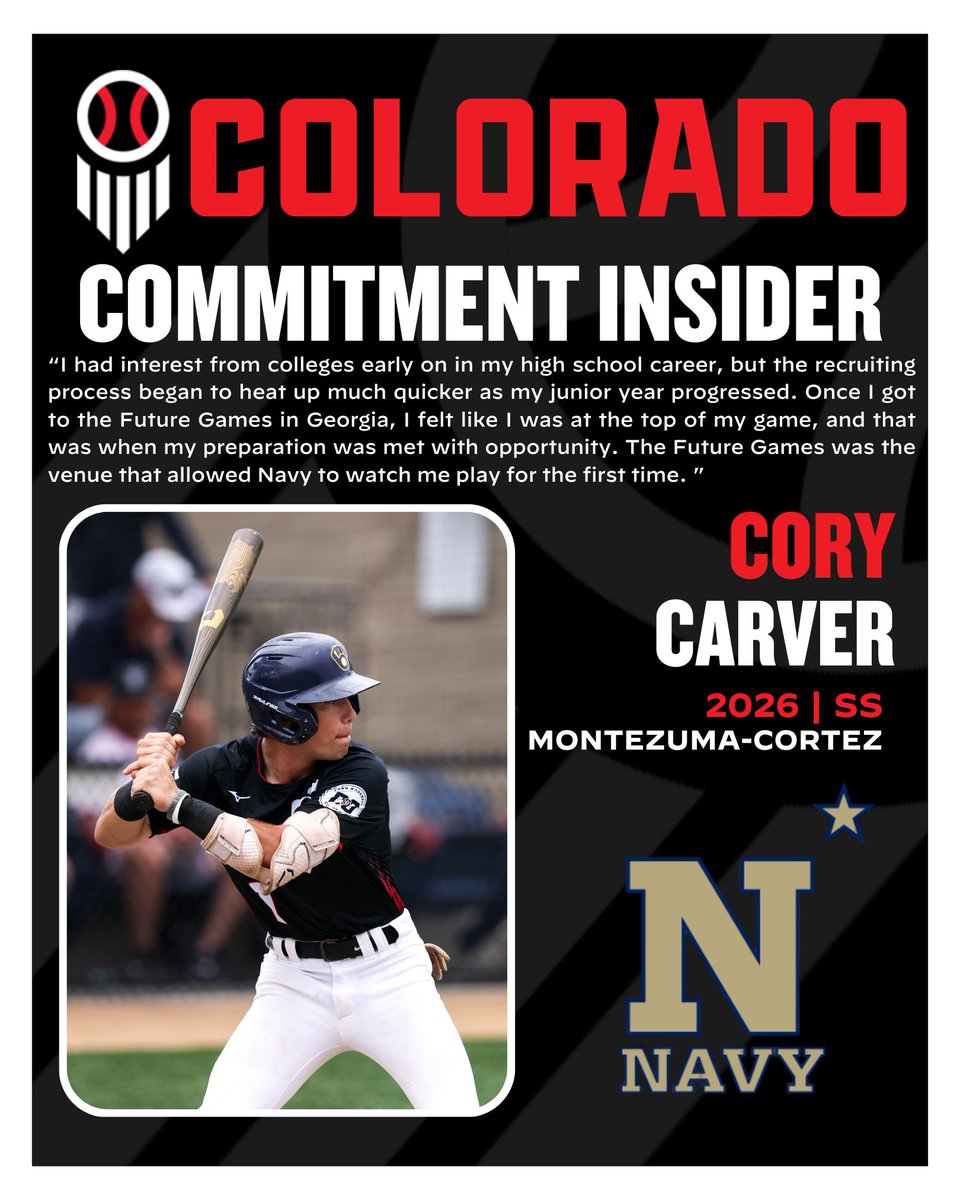 𝑪𝒐𝒎𝒎𝒊𝒕𝒎𝒆𝒏𝒕 𝑸&amp;𝑨 𝒘𝒊𝒕𝒉 𝑪𝒐𝒓𝒚 𝑪𝒂𝒓𝒗𝒆𝒓 🎙️

Future Games alumni '26 SS Cory Dean Carver (<a href="/cory_carver13/">Cory Dean Carver</a>) took some time to answer questions about the recruiting process and his recent commitment to Navy 🇺🇸

Full Story 👉 : loom.ly/sWwePaA | <a href="/prepbaseball/">Prep Baseball</a>
