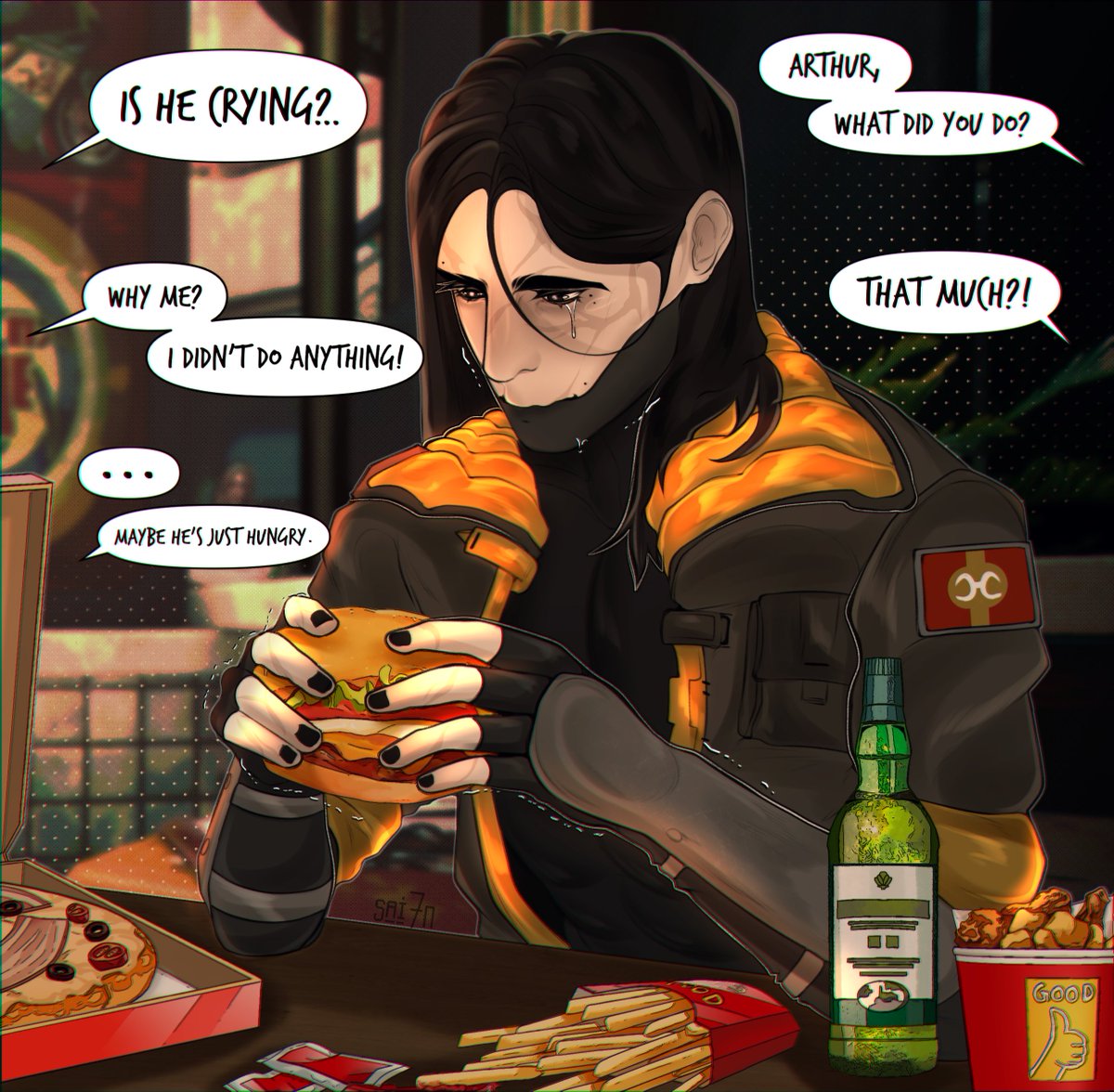 sai7n's tweet image. Drifter eats something other than squares for the first time 🥹
#Warframe #Warframe1999 #Warframefanart #tennocreate