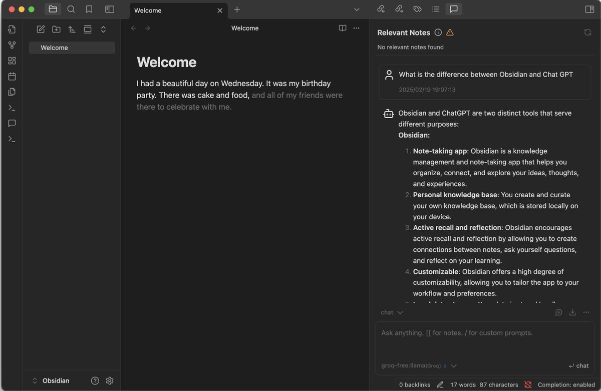 JOloganj's tweet photo. Setting up AI-powered note-taking with Obsidian was a game-changer! 📝🤖 Personal completion assistant + chat service on my PC = seamless workflows &amp; reduced workload. There is so much potential! 🚀 #AI #NoteTaking #Productivity #AIStarterKit" https://t.co/0T7WVFtvlh