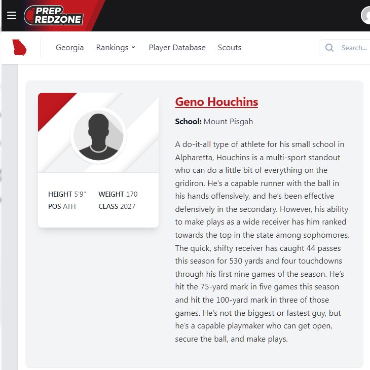 Geno Houchins IV (@houchinsiv) on Twitter photo Appreciate the support and motivation from <a href="/PrepRedzoneGA/">Prep Redzone Georgia</a>, for the write-up and Top 100 HS football ranking in GA Class of '27. Appreciate the support and motivation from <a href="/PrepRedzoneGA/">Prep Redzone Georgia</a>, for the write-up and Top 100 HS football ranking in GA Class of '27.