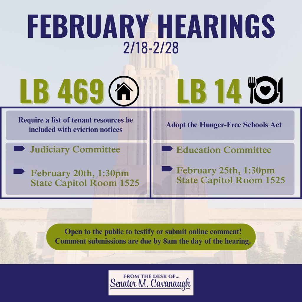 ld6_ne's tweet photo. LB 469 hearing tomorrow and LB 14 next week! https://t.co/mWg5KJ6CrA