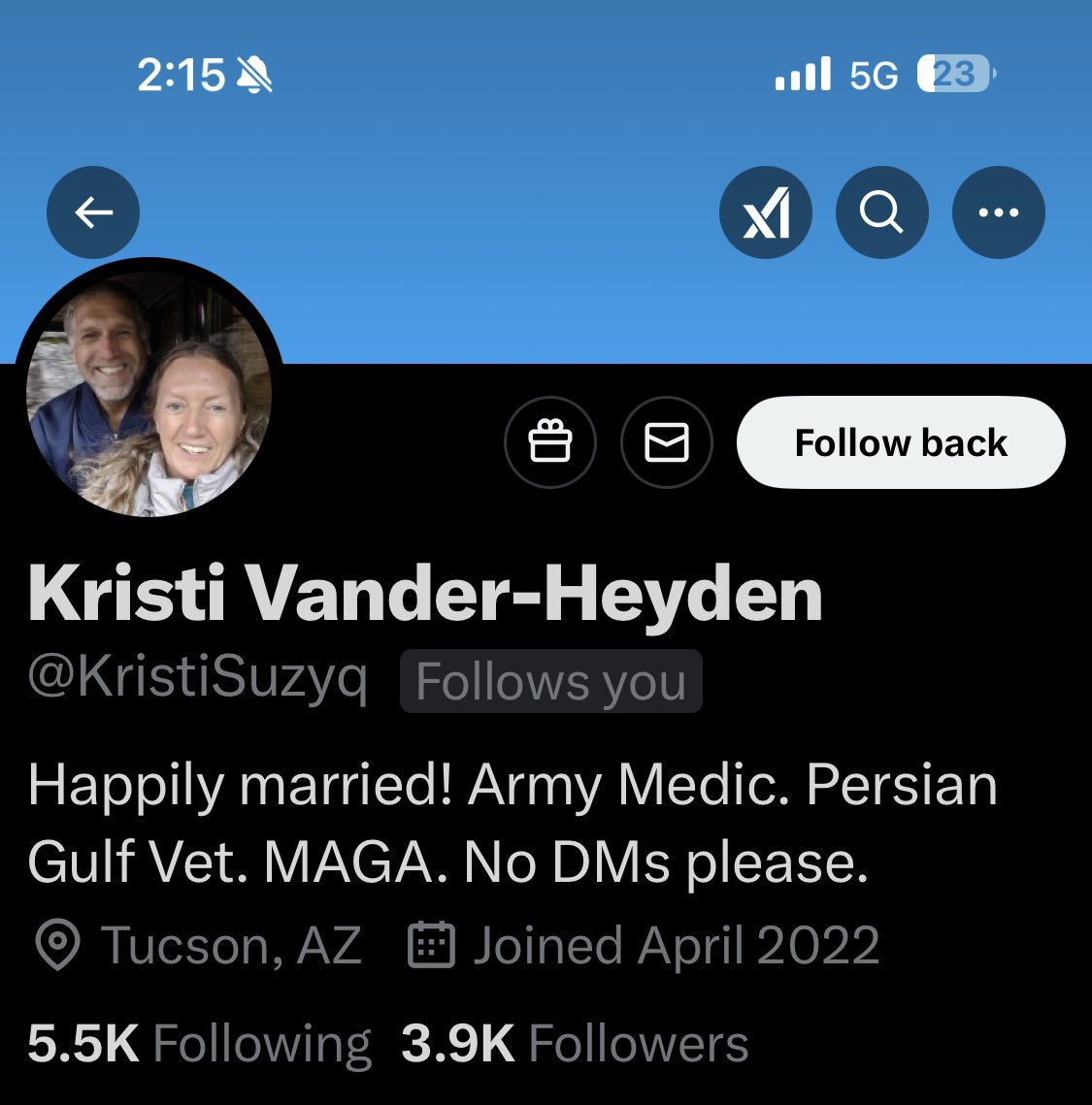 Please give <a href="/KristiSuzyq/">Kristi Vander-Heyden</a> a follow and a repost or shoutout to show our gratitude for her service.

Army Medic
Persian Gulf Veteran 

Thank you for your service.  We appreciate you.