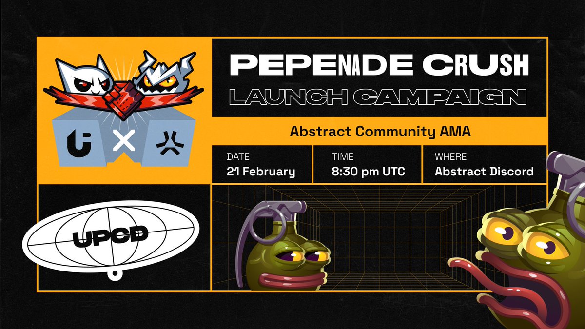 upcade_xyz's tweet photo. 🎙️🔥 AMA: Upcade x Abstract! 🚀

Something BIG's going down in @AbstractChain's Discord on 21 February! 💥 

Join us to find out!

$UPCD 🤫