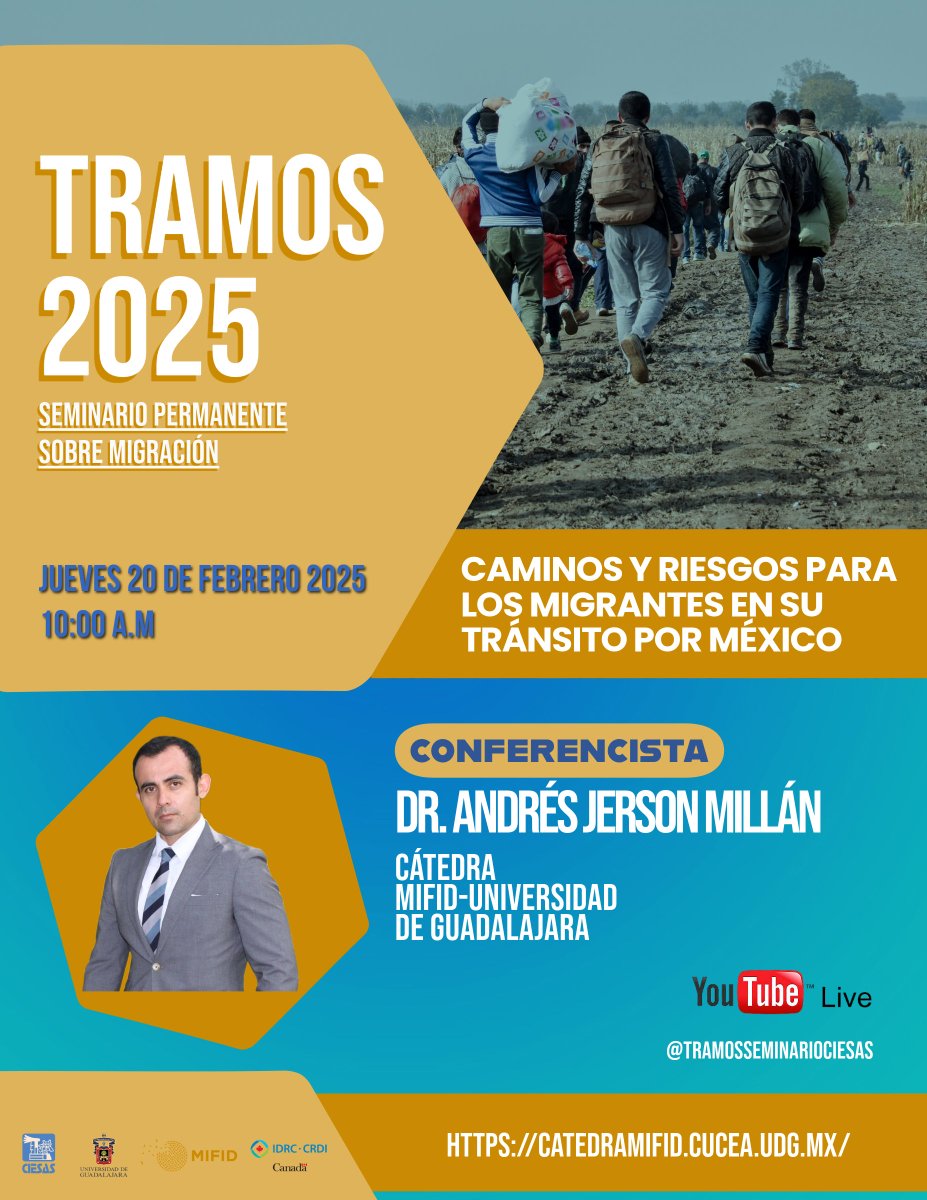 📢¡No te pierdas #Tramos2025! Con el Dr. Andrés Jerson Millán, quien dirigirá esta conferencia. 📽️

📅El día de mañana 20 de febrero a las 10:00 hrs.⏱️

🔗Explora más en nuestra página web: catedramifid.cucea.udg.mx/multimedia-tra…