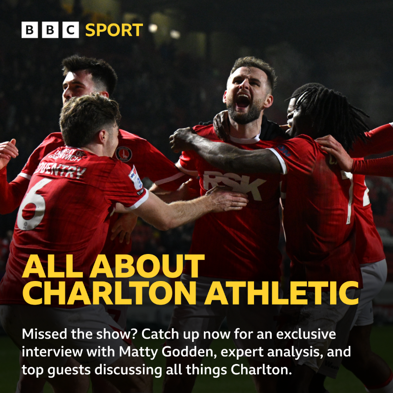 BBCLondonSport's tweet photo. Missed All About Charlton? Catch up now! ⚪🔴  

Listen back for an exclusive interview with Matty Godden, expert analysis, and top guests breaking down all things @CAFCofficial ⚔️

📲 Download &amp; listen here below 👇

#BBCFootball #CAFC