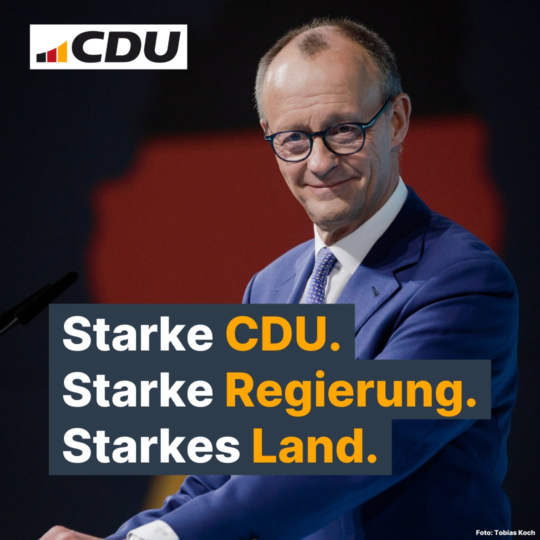 CDU's tweet photo. Deutschland muss #wiedernachvorne kommen. Dafür braucht es einen echten #Politikwechsel. Den gibt es nur mit einer unionsgeführten Regierung.  

Und dafür brauchen wir Dich: Nur ein starkes Wahlergebnis für die Union wird uns die Möglichkeit geben, einen wirklichen Politikwechsel zu ermöglichen. Deshalb am 23. Februar mit beiden Stimmen CDU! #TVDuell