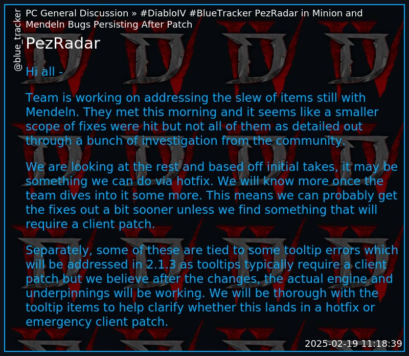 blue_tracker's tweet photo. #DiabloIV #BlueTracker
PezRadar in Minion and Mendeln Bugs Persisting After Patch
https://t.co/0DhNMDBdo2 https://t.co/GKrnII73Pq