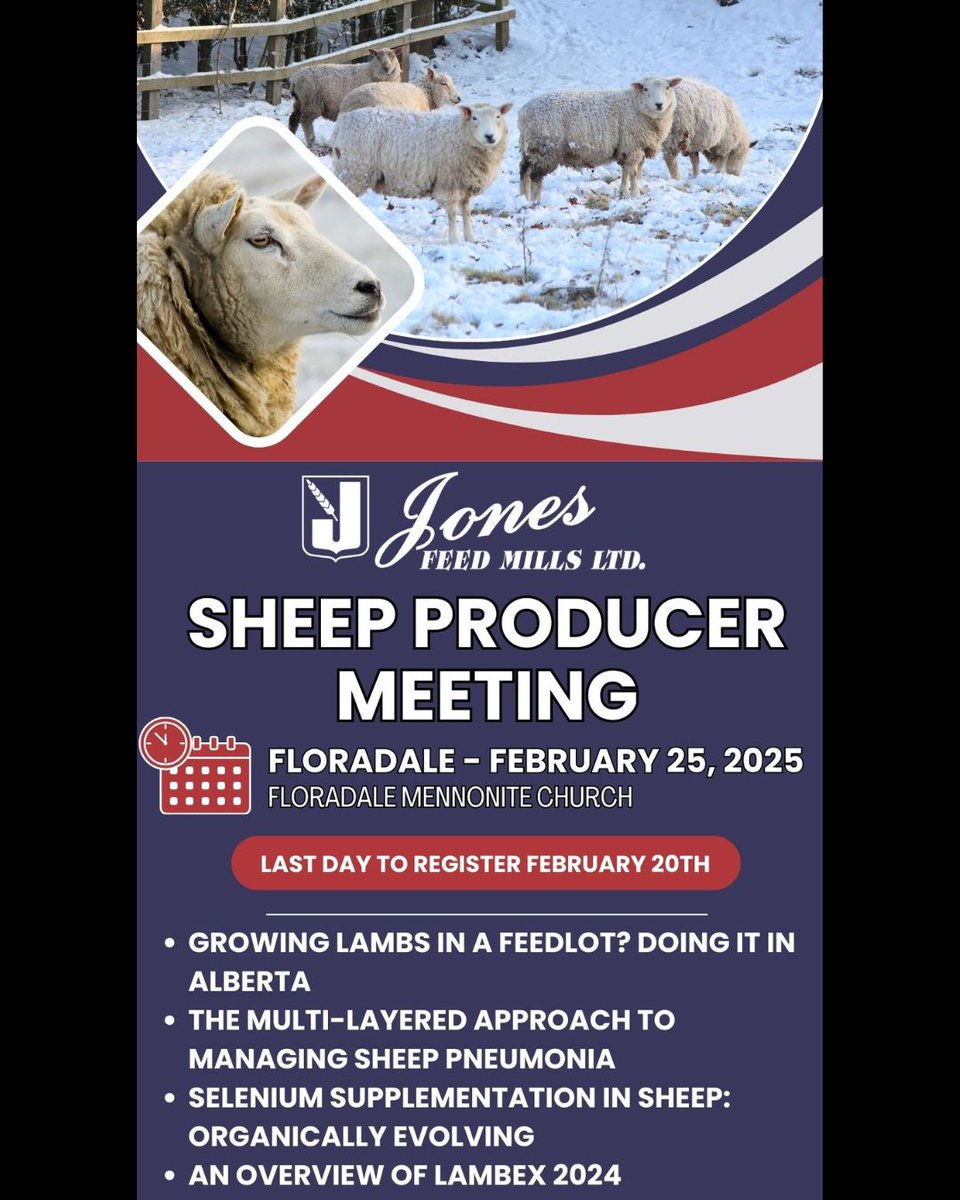 Tomorrow is the last day to register,
please call our Linwood office at 519-698-2082.
#jfmsheep