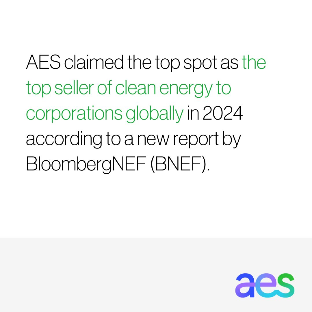 AES, líder en energía renovable para empresas por tercer año consecutivo 🌎⚡️

Acorde a <a href="/BloombergNEF/">BloombergNEF</a>, AES fue la principal vendedora de energía renovable a nivel global en 2024, impulsando la transición energética de grandes corporaciones como @Amazon.

La demanda energética en