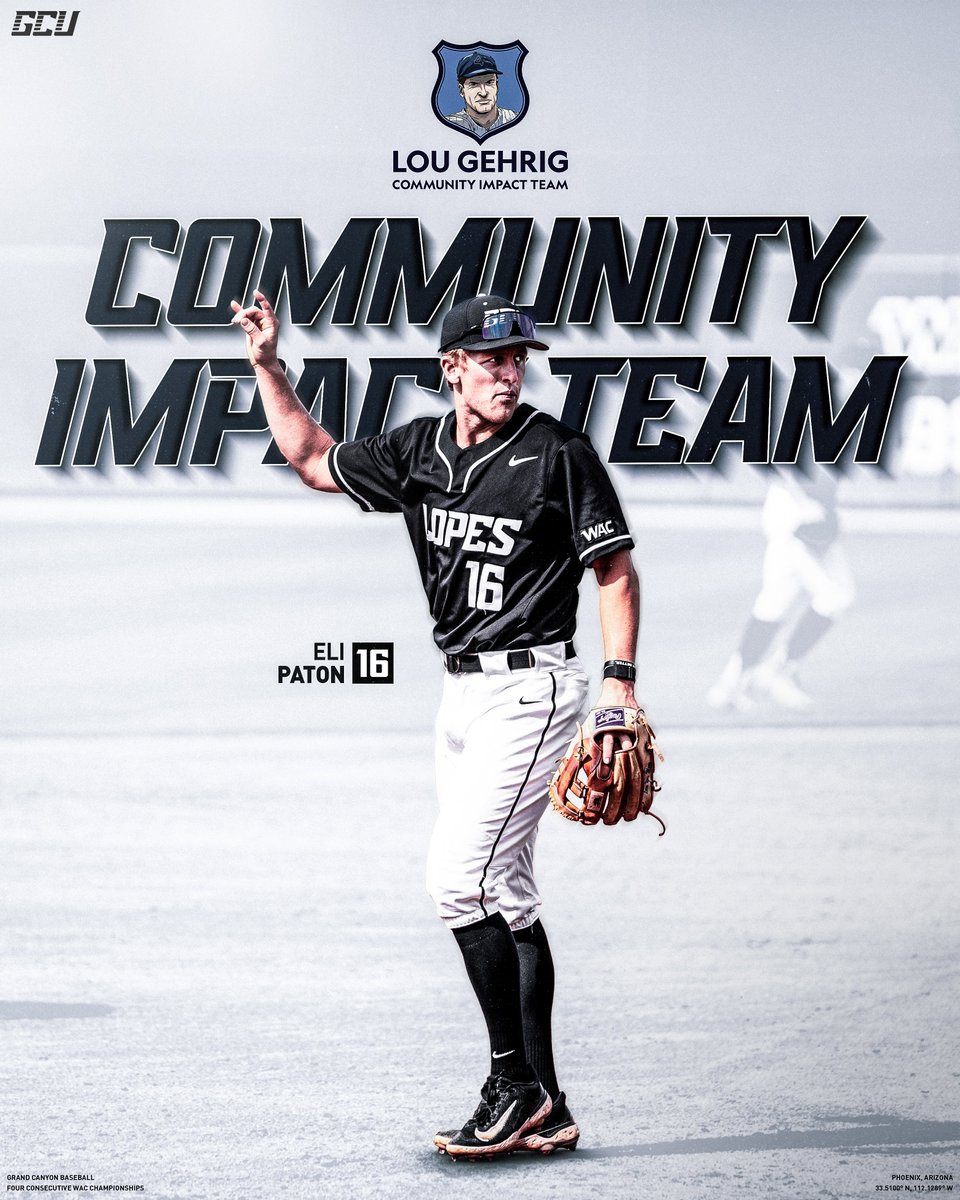 Congratulations to <a href="/PatonEli/">eli paton</a> for being named to the Lou Gehrig Community Impact Team, recognizing community-minded college baseball players.

More » lopes.news/ce3227