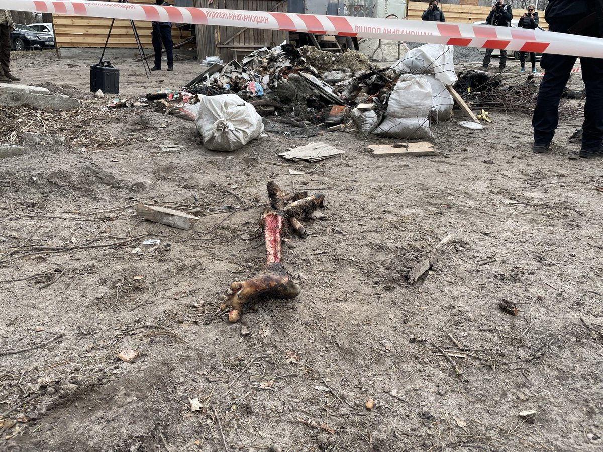 a_magazova's tweet photo. I have never posted this photo before. I took it in Bucha. During the occupation, Russian soldiers killed this young woman and four or five of her relatives. Then they threw their bodies and set them on fire. Not everything burned. What remained was eaten by starving dogs. https://t.co/mh8Ngc0ZvV