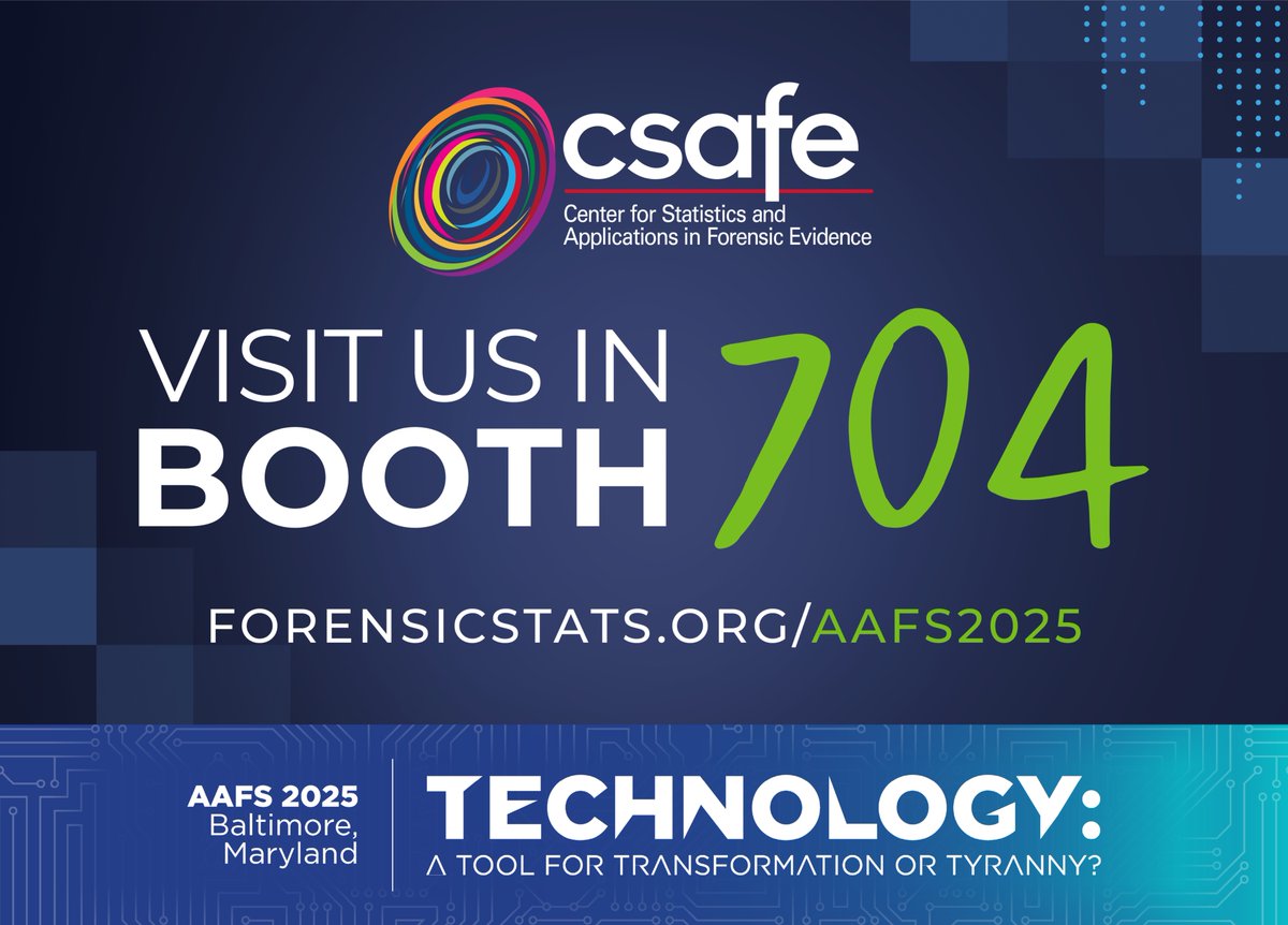 It's our last day in the Exhibit Hall at the AAFS Conference #AAFS2025. We'll be here until 12, so make sure to stop by and see us in Booth 704!
forensicstats.org/aafs2025/
