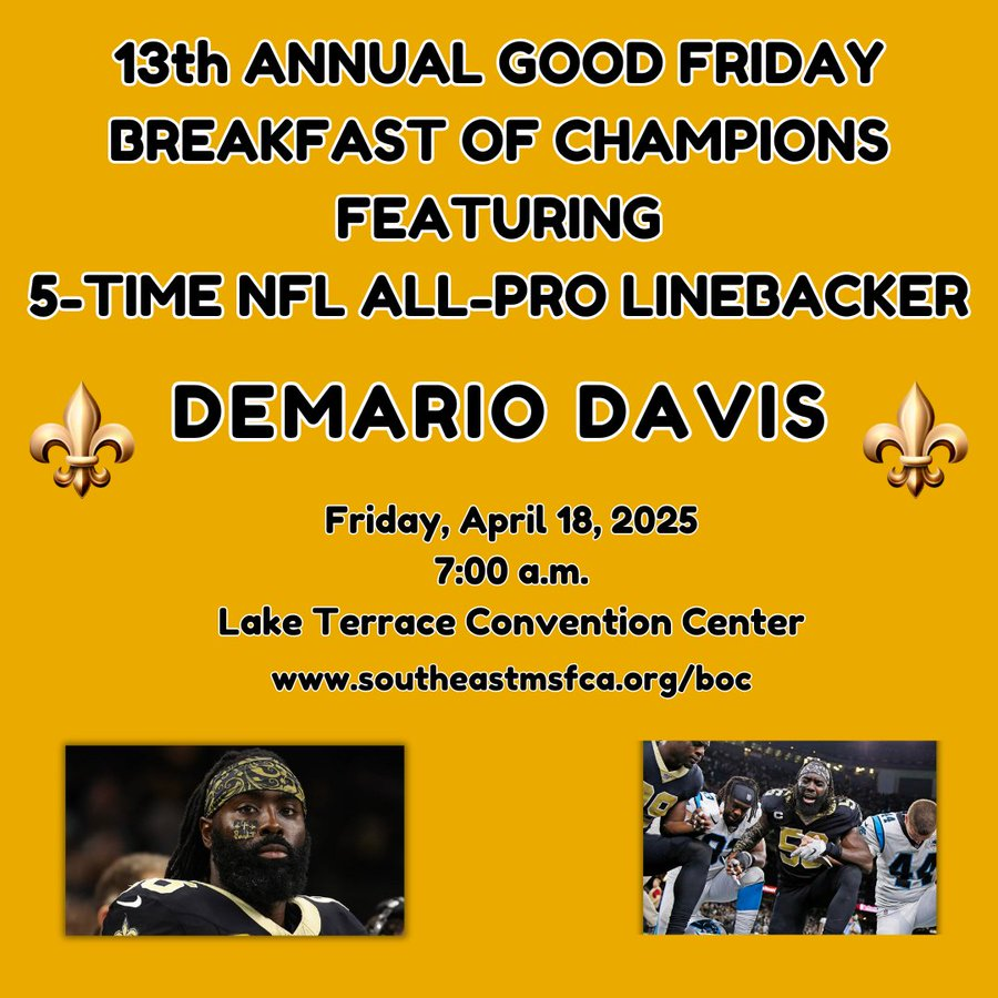 Believe it or not, we're just 2 months away from Holy Week. We are thankful for a local son, who happens to be one of the best football players in all of the National Football League to be with us as we celebrate a "risen and living" savior.  Gone be good!
southeastmsfca.org/boc