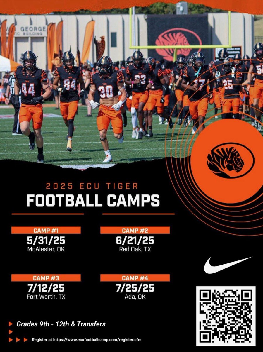 Excited about our 2025 ECU Tiger Football Camps! 🐅

Easiest way to connect and build a relationship with your position coach. 

Sign up link ⬇️⬇️⬇️

ecufootballcamp.com/ecu-football-c…