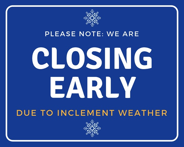 The Main Library in Downtown Charleston will close at 5:00 pm today, Wednesday, February 19th due to weather conditions.