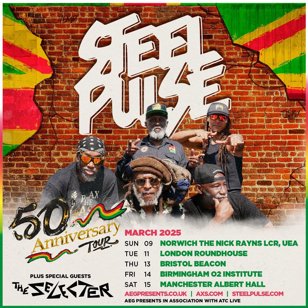 Another shout out for these dates - we're going to be joining Steel Pulse on their 50th Anniversary UK dates.  Looking forward to it! Tickets: aegp.uk/steel-pulse
