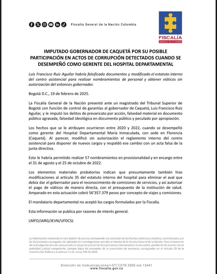 CorruptHunterCo's tweet photo. .@FiscaliaCol imputó a @LuchoPorCaqueta, actual @GobCaqueta, por presuntos actos de corrupción durante su gestión como director del Hospital María Inmaculada en #Florencia #Caquetá.

Luis Francisco Ruiz Aguilar, vendió una imagen de impoluto; solo es un lobo disfrazado de oveja. https://t.co/poCbpp8FlA
