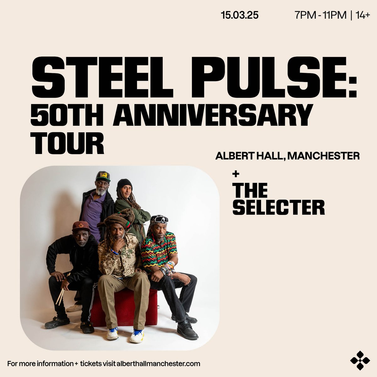 Albert Hall (@alberthallmcr) on Twitter photo 3 WEEKS TO GO: Celebrating 50 years since their formation, reggae band <a href="/steelpulse/">Steel Pulse</a> head to our venue on the 15th of March, with special guests <a href="/TheSelecter/">The Selecter(2-Tone)</a> on support!
Tickets: tinyurl.com/34s6je3e 3 WEEKS TO GO: Celebrating 50 years since their formation, reggae band <a href="/steelpulse/">Steel Pulse</a> head to our venue on the 15th of March, with special guests <a href="/TheSelecter/">The Selecter(2-Tone)</a> on support!
Tickets: tinyurl.com/34s6je3e