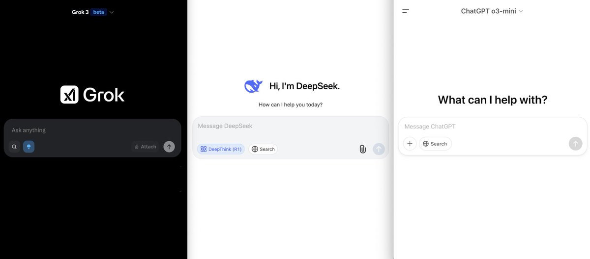 I tested Grok 3 — claimed to be the "smartest AI model" — against ChatGPT o3-mini &amp; DeepSeek R1 with critical prompts.

Grok 3     vs.     DeepSeek R1    vs.    ChatGPT o3-mini  

The results will surprise you.

(Video demos included) 🧵👇