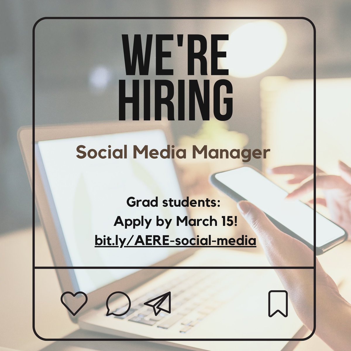 AereOrg's tweet photo. 📣 Apply to be AERE's Social Media Manager!

AERE is looking for a graduate student to manage our social media channels. Please spread the word to graduate students who may be interested!

Apps due March 15th: https://t.co/Wnptfy97NB https://t.co/oynTeK85wp
