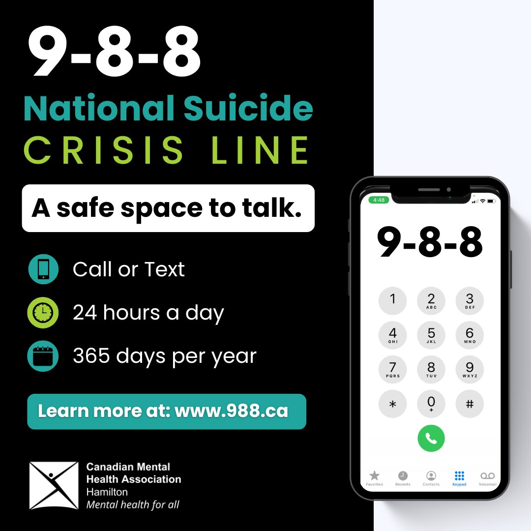 988 is Canada’s National Suicide Crisis Line, providing direct, compassionate   support to all Canadians, 24/7, 365 days a year. You are not alone - help is only three digits away! #988 #SuicideCrisisLine #Hope