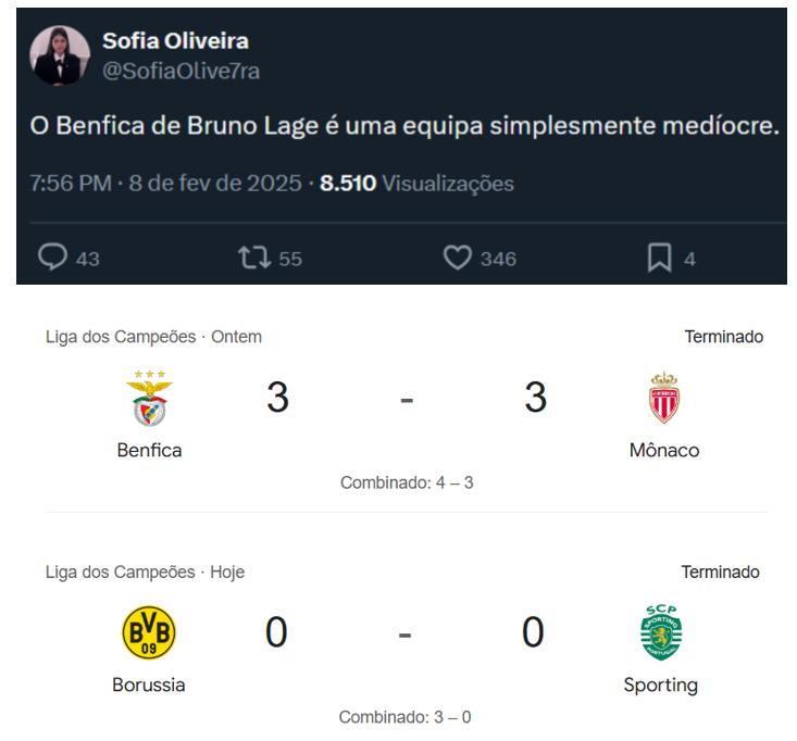 11 dias depois: 3ª presença do Benfica, em 4 anos, nos 1/8 de final da UEFA Champions League, tantas como as presenças do Sporting em toda a sua história. #UCL #Benfica #Sporting #Lagartos