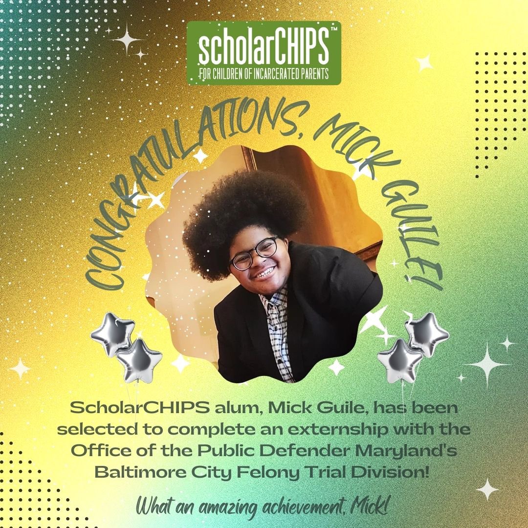 #WhereAreTheyWednesday Please join us in congratulating ScholarCHIPS alum, Mick Guile, on being accepted for an externship with the Office of the Public Defender of Maryland, Baltimore City Felony Trial Division. Congratulations, Mick! 🎉🎉🎉