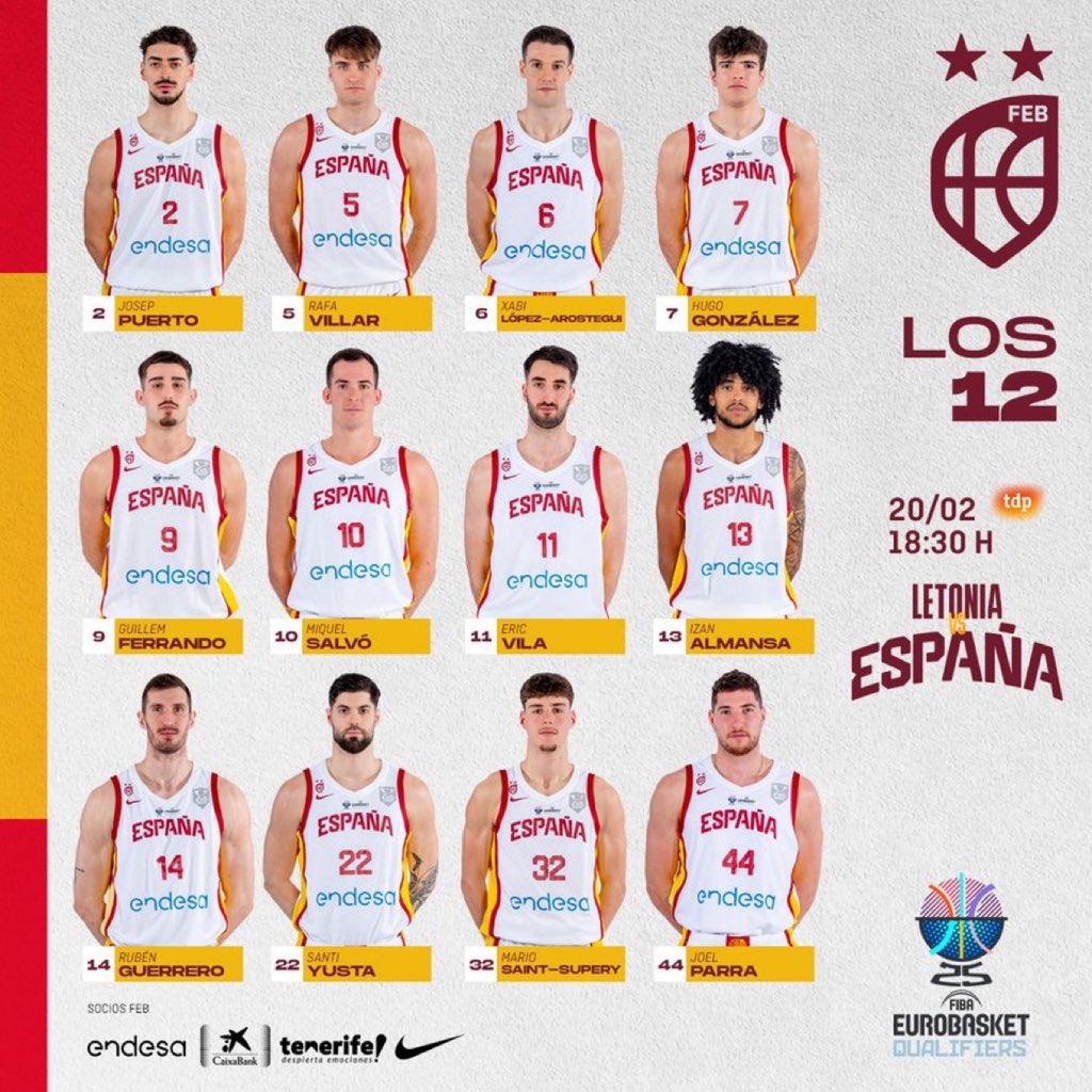Los 12 convocados para el partido de la #SelMas🇪🇸 ante Letonia 📋🌟

#Eurobasket | @eurobasket