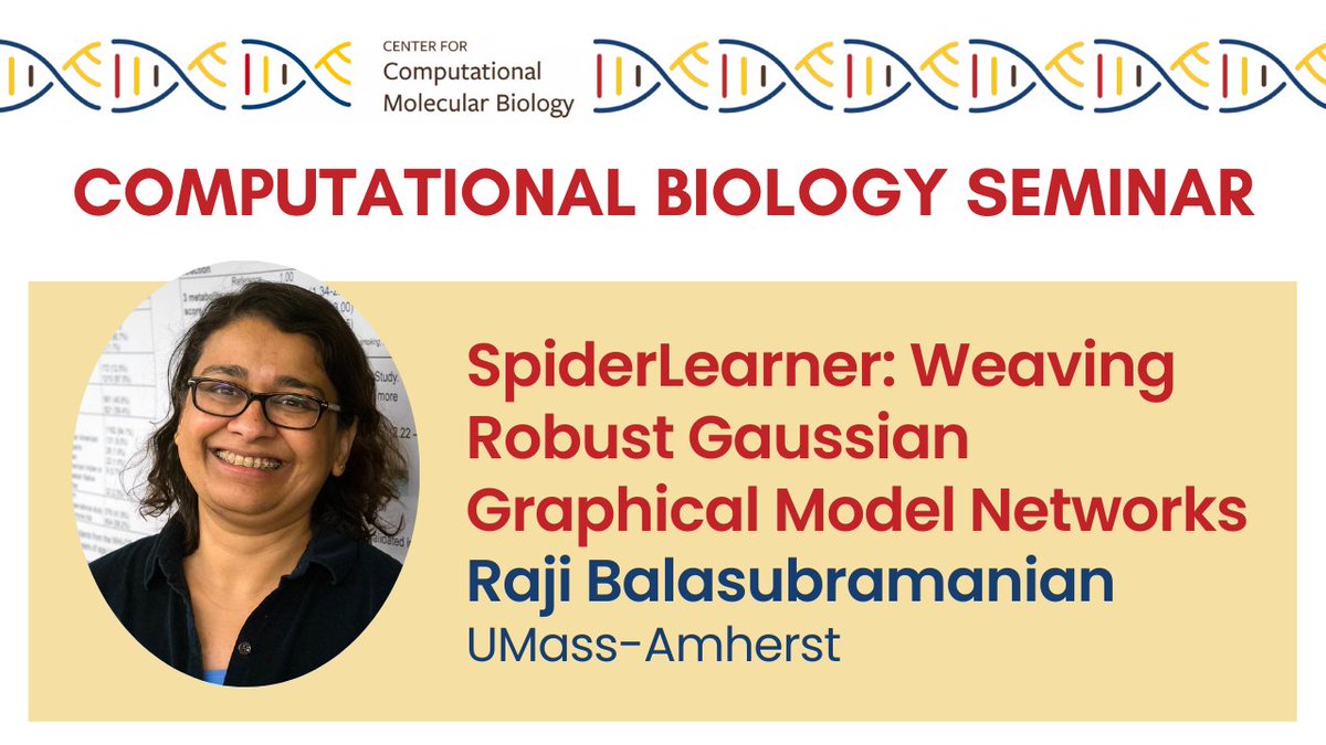 CCMB at Brown (@brownccmb) on Twitter photo Comp Bio seminar today with Dr. Raji Balasubramanian from <a href="/UMassAmherst/">UMass Amherst</a> Biostats: "SpiderLearner: Weaving Robust Gaussian Graphical Model Networks"
events.brown.edu/ccmb/event/301… Comp Bio seminar today with Dr. Raji Balasubramanian from <a href="/UMassAmherst/">UMass Amherst</a> Biostats: "SpiderLearner: Weaving Robust Gaussian Graphical Model Networks"
events.brown.edu/ccmb/event/301…