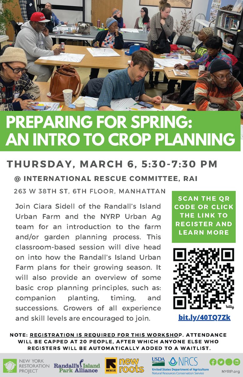 New York Restoration Project (@nyrp) on Twitter photo Learn how to crop plan for your #NYC garden with NYRP's #UrbanAg team and <a href="/randallsisland/">Randalls Island Park</a> Urban Farm🌷🗽
📍 Where: <a href="/RESCUEorg/">IRC - International Rescue Committee</a> NYC Program Office
📆 When: Thursday, March 6
Go to bit.ly/40TQ7Zk to register ✍️ Learn how to crop plan for your #NYC garden with NYRP's #UrbanAg team and <a href="/randallsisland/">Randalls Island Park</a> Urban Farm🌷🗽
📍 Where: <a href="/RESCUEorg/">IRC - International Rescue Committee</a> NYC Program Office
📆 When: Thursday, March 6
Go to bit.ly/40TQ7Zk to register ✍️