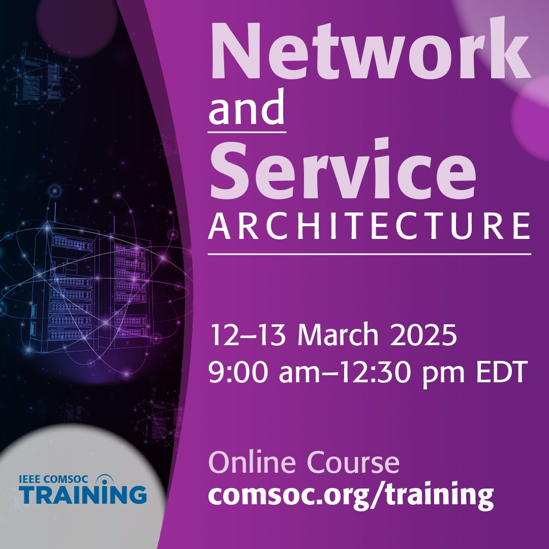 IEEE ComSoc (@comsoc) on Twitter photo Radio engineers & telecom pros: Expand your knowledge with IEEE ComSoc's 'Network & Service Architecture' course by Alan Bensky on March 12-13. Learn IP fundamentals, network management, physical infrastructure, & more in this course.
Register now: comsoc.co/3QpmjyJ Radio engineers & telecom pros: Expand your knowledge with IEEE ComSoc's 'Network & Service Architecture' course by Alan Bensky on March 12-13. Learn IP fundamentals, network management, physical infrastructure, & more in this course.
Register now: comsoc.co/3QpmjyJ