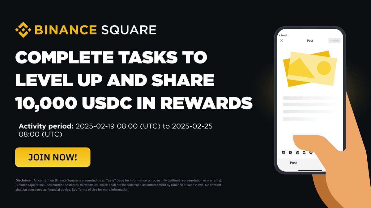 binance's tweet image. Haven’t created your first post on Binance Square yet?

Complete tasks, level up, and share a reward pool of 10,000 USDC!

Learn more ➡️ binance.com/en/square/post…
