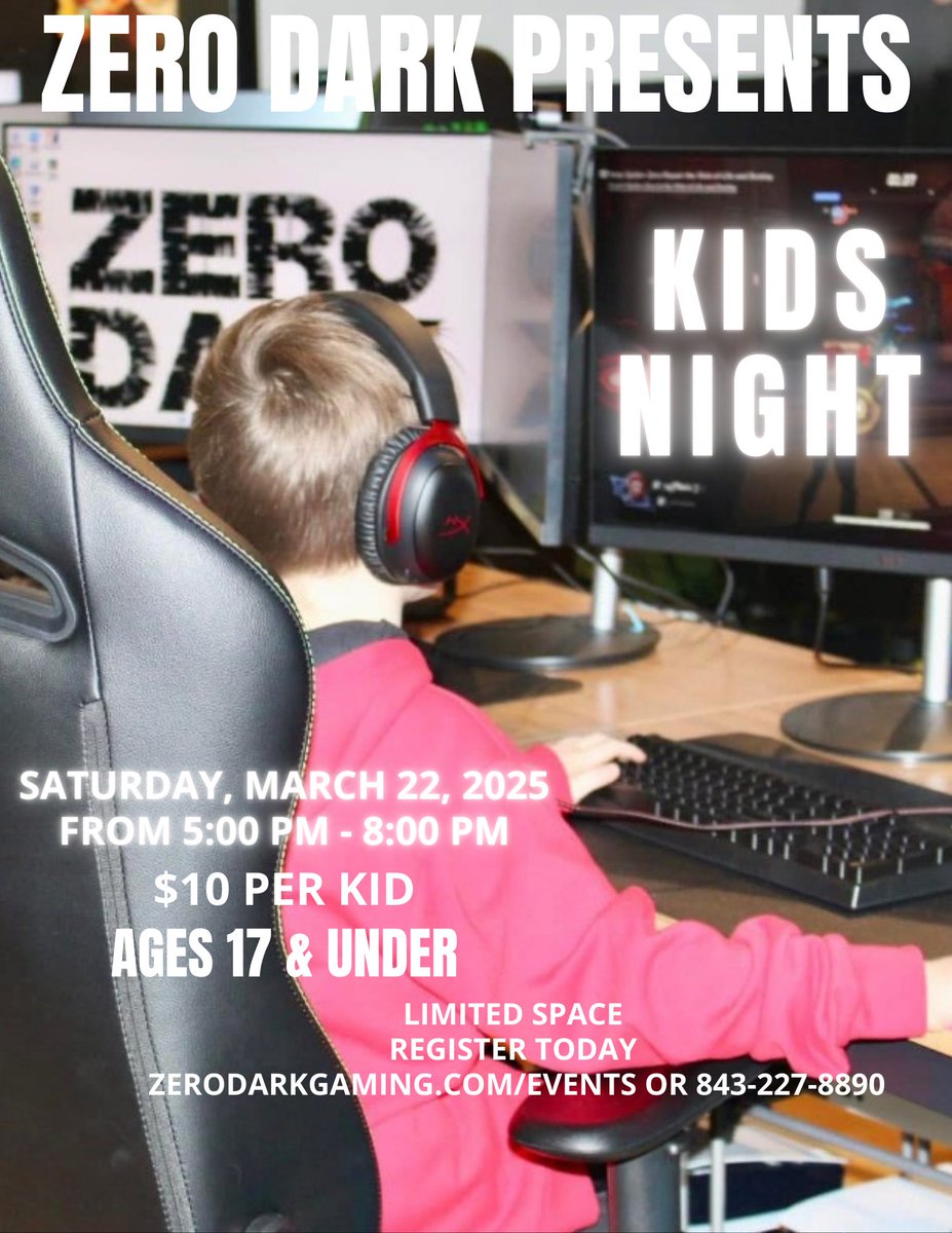 ZeroDarkEsports's tweet photo. ANNOUNCEMENT ๐ฃ
Here is our Lineup of Events for March 2025 at Zero Dark!
Saturday, March 8 - Mortal Kombat 11 1v1 Xbox & PlayStation Tournament starting at 5:00PM
Saturday, March 22 - Kids Night from 5:00PM - 8:00PM
Register here: https://t.co/z6JdVWpvY4
#ZeroDark https://t.co/TnYTJqsiT9