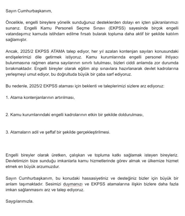aemengellimemur's tweet photo. Sayın Cumhurbaşkanımız @RTErdogan'a, 2025/2 EKPSS atama talebimizdir. Saygılarımızla. #EKPSS20252AtamaTalebi https://t.co/aO1J1jEy6v