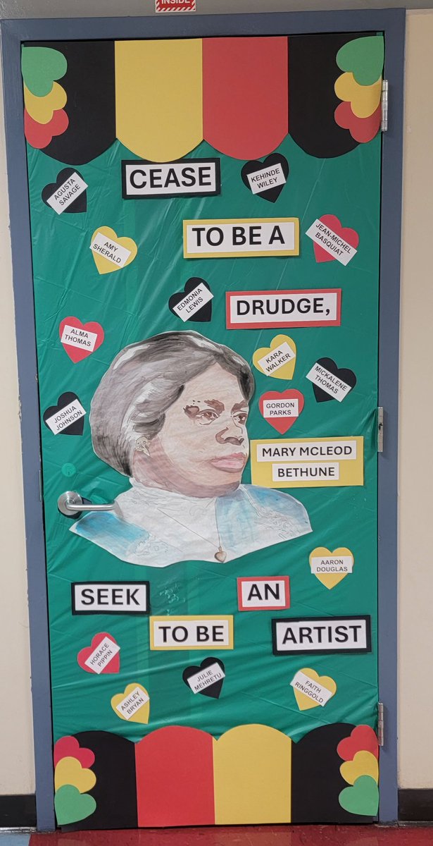 Check out the BHM door decor of the Wolf Pack Art Studio! 
❤️  🖤  💚 💛 
<a href="/Welch_WolfPack/">Welch MS - HISD</a> 
#WMSWolfPack #WolfPack #BlueandGold #WolfPackPride #WolfPackArt #WolfPackArtRocks  #BlackHistoryMonth2025
