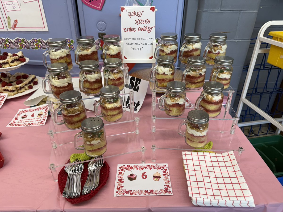 1st Annual LHS Cupid's Bake Off! Congrats to: “Be My Valentine” for Best Tasting made by Mrs. Corrente &amp; “Berry Kissed Citrus Fantasy” for Best Presentation made by Mrs. Sekaran

HUGE thanks to Mr. Gesumaria for organizing &amp; to the #LakeHiElem staff for sampling deserts &amp; voting!