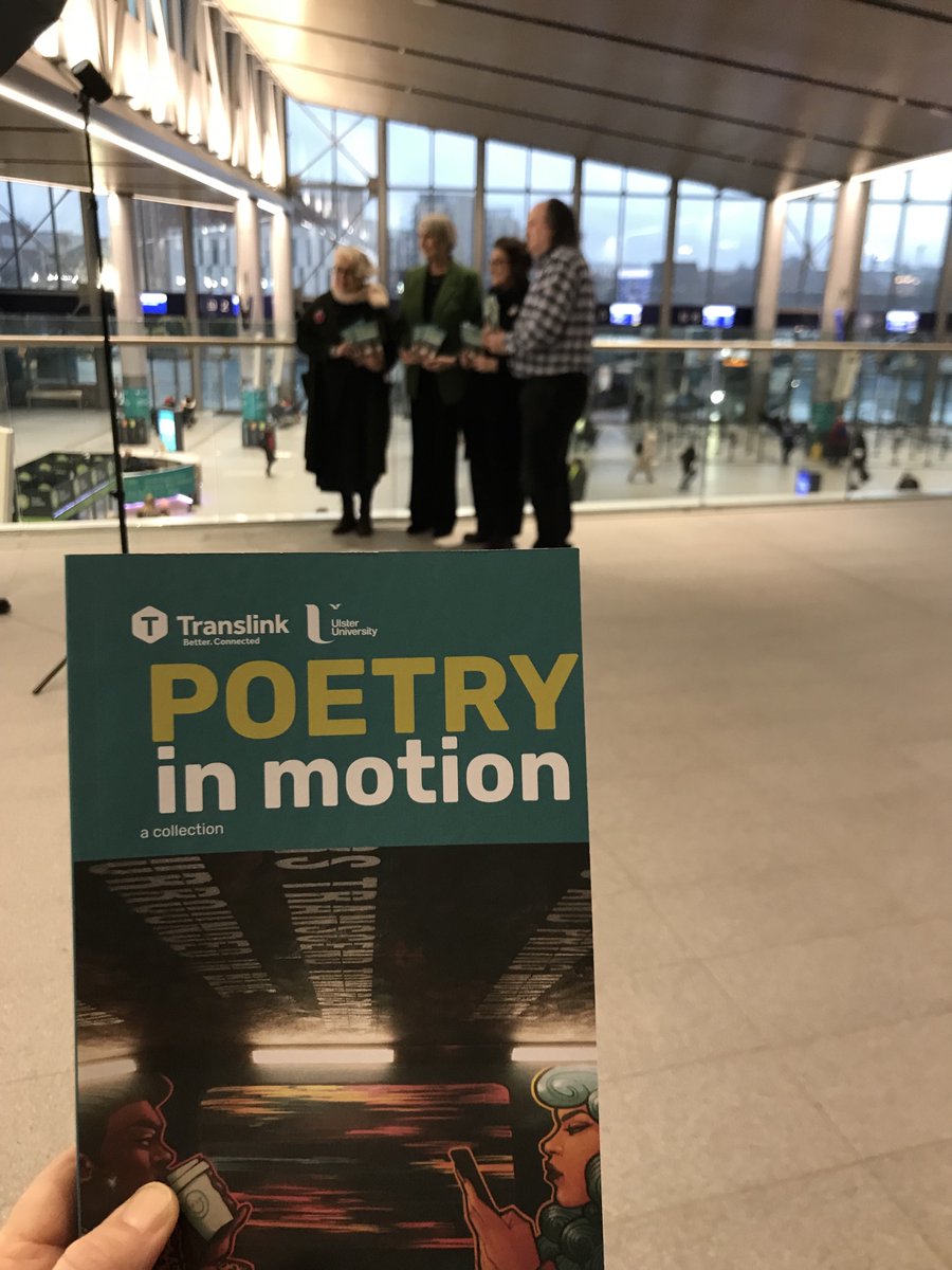 Translink_NI's tweet photo. Together with Ulster University we launched our Poetry in Motion booklet at Belfast Grand Central Station this evening ✍️ 🤩 🙌 
#PoetryInMotion @Ulsteruni @niamhMcNally #MaureenBoyle #BetterConnected https://t.co/ZdIhHsx9KS