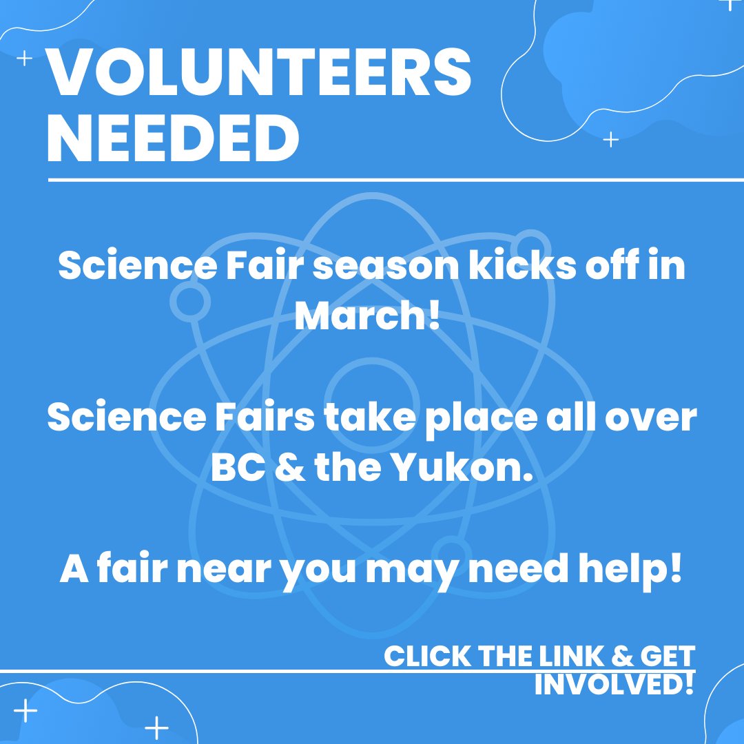 📢 Volunteers Needed!

Science Fairs all over BC &amp; the Yukon want your help! They need volunteers to make these incredible experiences for young Scientists possible.

Get involved with your community today! heyor.ca/JdvjuG