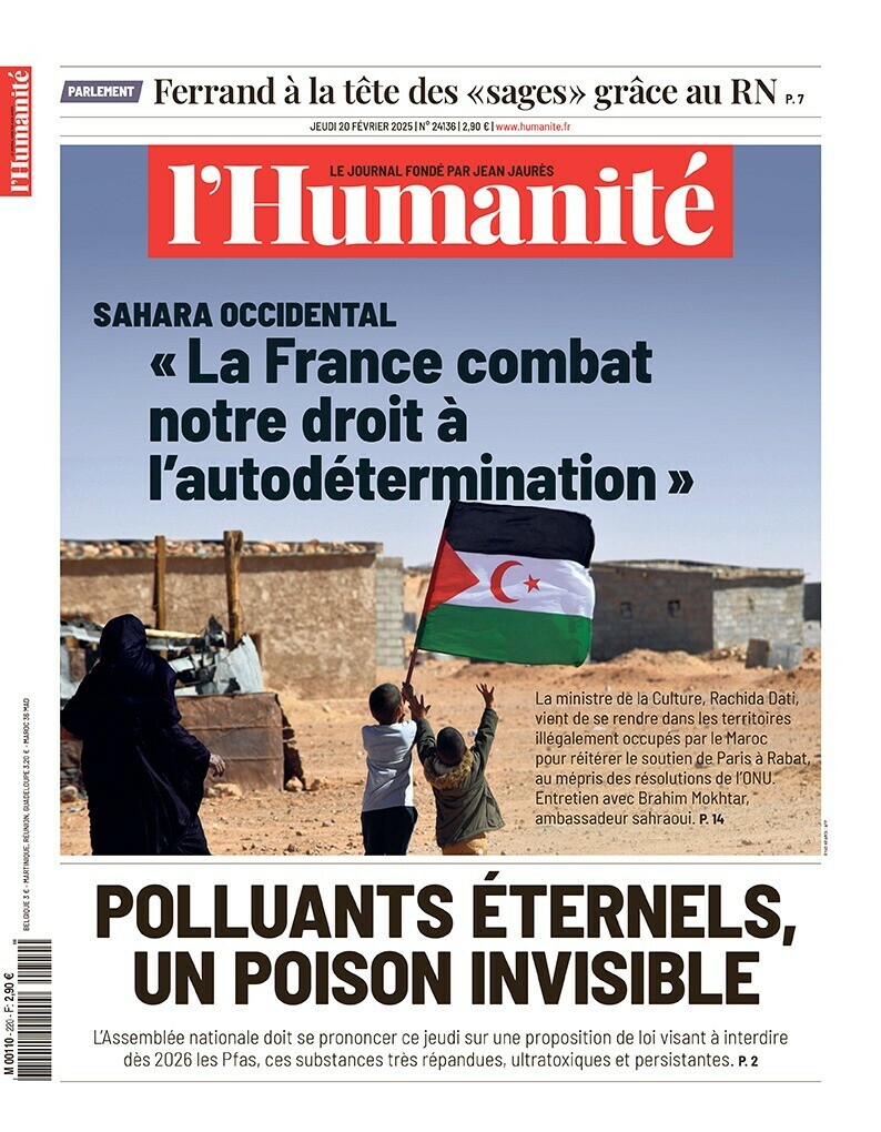 humanite_fr's tweet photo. L’Humanité du 20 février
Sahara occidental : "La France combat notre droit à l'autodétermination"

📰 https://t.co/HlQqUuQ1TE https://t.co/MkQXE6c3JA