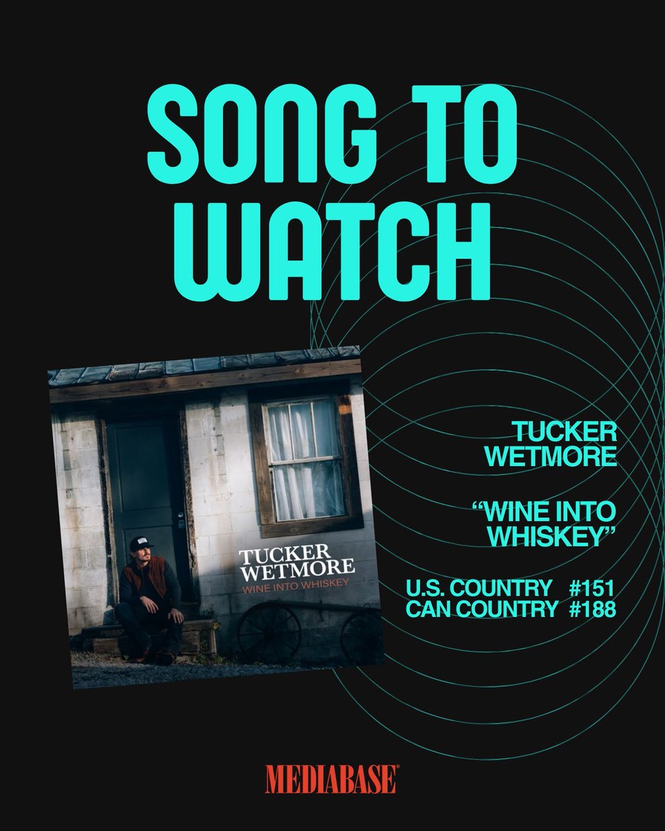 MediabaseCharts's tweet image. Tucker Wetmore's "Wine Into Whiskey" is our Mediabase Song to Watch! Keep an eye on this rising hit on the Mediabase U.S. and Canadian Country charts. 👀 

#SongToWatch