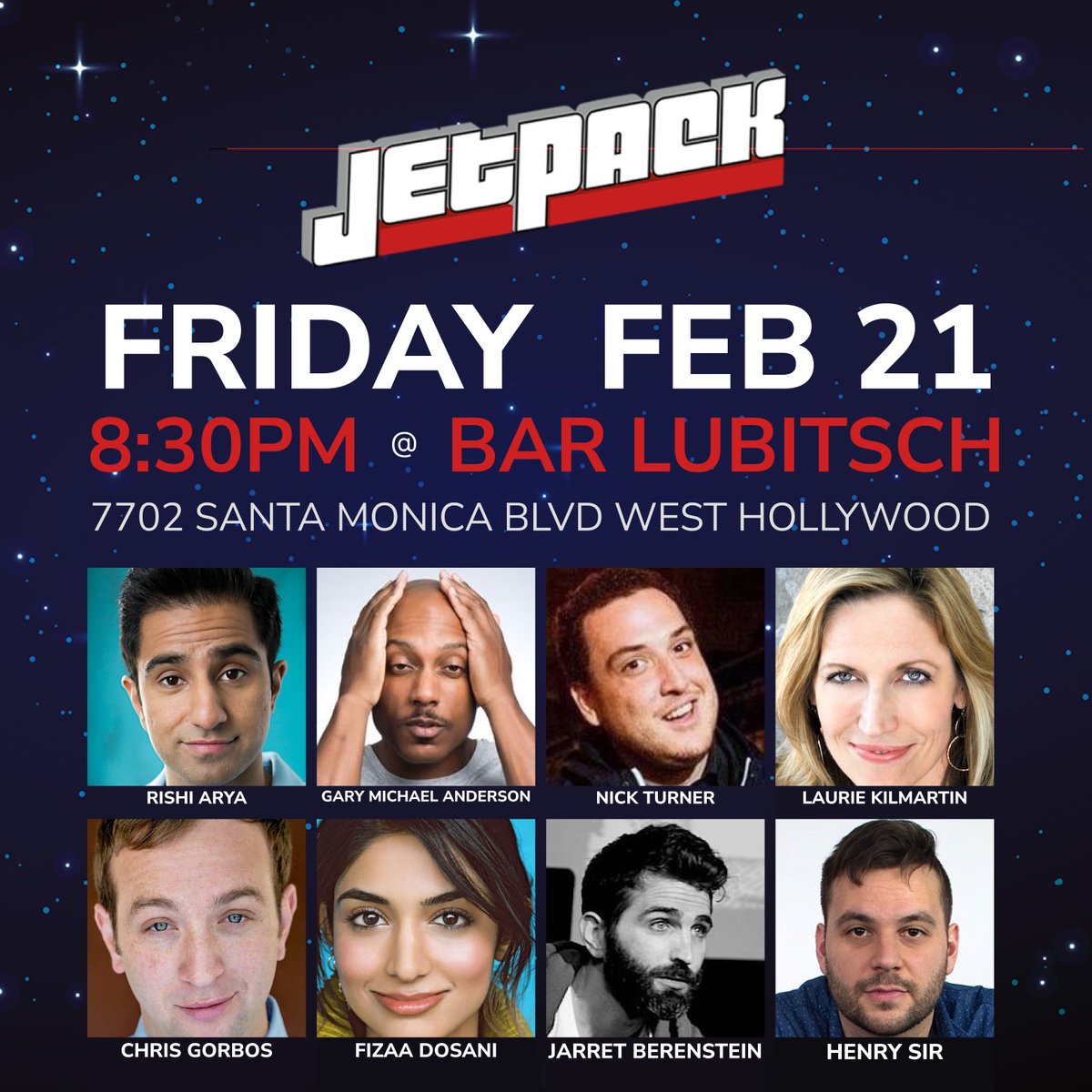 Jetpack Comedy (@jetpackcomedy) on Twitter photo The finest standup show in LA is this Friday at <a href="/BarLubitsch/">Bar Lubitsch</a>. Cheap tickets, no drink minimum.
Let's gooo!!!
@Rishi_eh <a href="/NicksTurners/">Nick Turner</a> @AnyLaurie16 <a href="/ChrisGorbos/">Christopher Gorbos</a> <a href="/FizaaDosani/">Fizaa Dosani</a> @HenrySir33
Get tickets: jetbook.co/e/jetpack-come… The finest standup show in LA is this Friday at <a href="/BarLubitsch/">Bar Lubitsch</a>. Cheap tickets, no drink minimum.
Let's gooo!!!
@Rishi_eh <a href="/NicksTurners/">Nick Turner</a> @AnyLaurie16 <a href="/ChrisGorbos/">Christopher Gorbos</a> <a href="/FizaaDosani/">Fizaa Dosani</a> @HenrySir33
Get tickets: jetbook.co/e/jetpack-come…