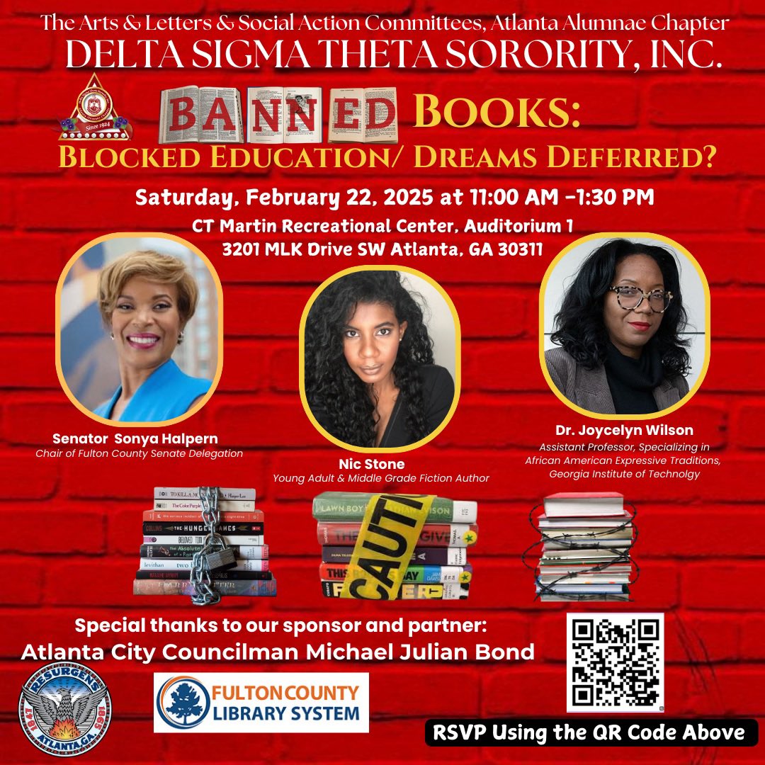 Join us this Saturday, February 22, 2025 from 11:00am to 1:30pm at CT Martin Recreational Center for our Banned Books: Blocked Education/Dream Deferred? 

Register Here - m.signupgenius.com/#!/showRSVPSig…